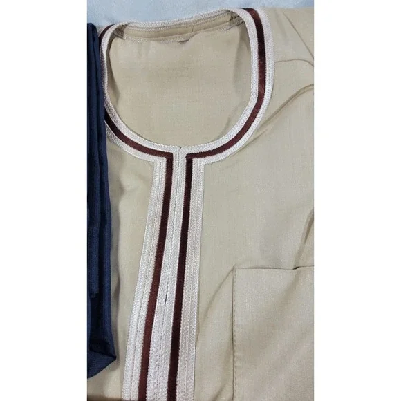 LOT: 3 Men's Kurta Pant Sets - Navy, Tan, Black - 46" Chest - New in Pkgs - Picture 6 of 7